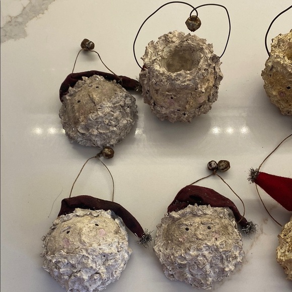 8 Vintage primitive Christmas Gold and Cream Hanging Ornaments - Picture 2 of 3